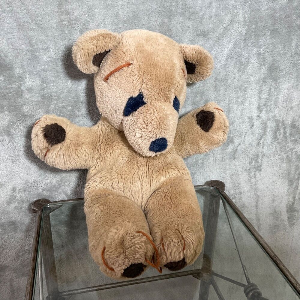 Vintage 1979 Gund STITCH Teddy Bear Plush Brown Stuffed Animal Cuddle Toy 16"
